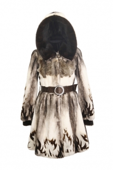 Пальто женское из норки с капюшоном S-8303-C1166+C1018-B403434