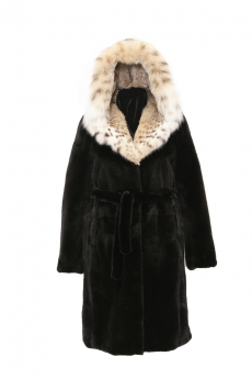 Пальто женское из норки с капюшоном  0702-105