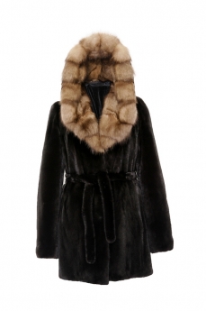 Пальто женское из норки с капюшоном B121325-0702