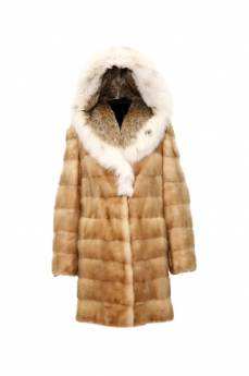 Пальто женское из норки с капюшоном  15BS006-S2