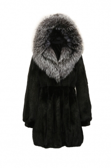 Пальто женское из норки с капюшоном  C-90-D181310-85