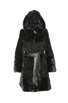 Пальто женское из норки с капюшоном W-06M-D181293