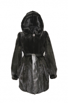 Пальто женское из норки с капюшоном С-319-85-TUL
