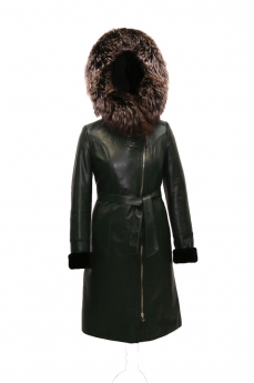 Изображение - Пальто кожаное на овчине женское  с капюшоном K9059-B-5815-L160 K9059-B-5815-L160