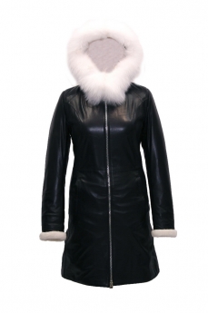 Пальто кожаное на овчине женское  с капюшоном 519-2-PZ1
