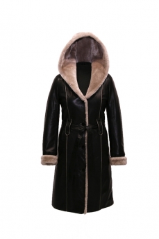 Изображение - Пальто кожаное на овчине женское  с капюшоном 680-PZ-12 680-PZ-12