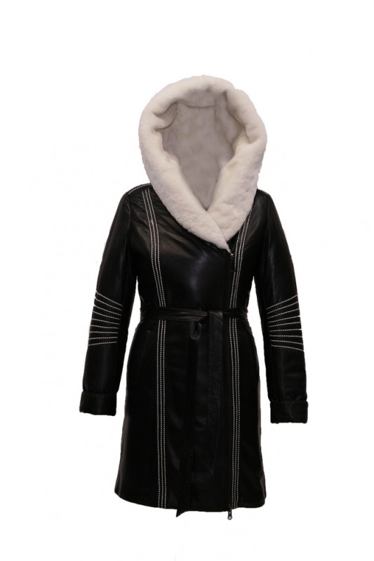 Изображение - Пальто кожаное на овчине женское  с капюшоном W228A1 W228A1