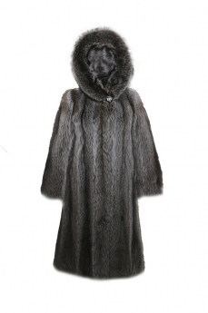 Пальто женское из енота с капюшоном ESK-120