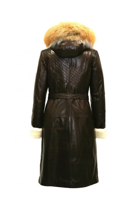 Изображение - Пальто кожаное на овчине женское  с капюшоном K9028-1R-6004-L301 K9028-1R-6004-L301