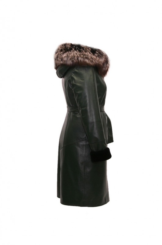 Изображение - Пальто кожаное на овчине женское  с капюшоном K9059-B-5815-L160 K9059-B-5815-L160