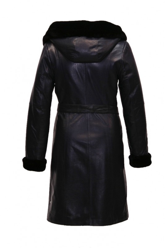 Изображение - Пальто кожаное на овчине женское  с капюшоном P8817-1-6004-L301 P8817-1-6004-L301